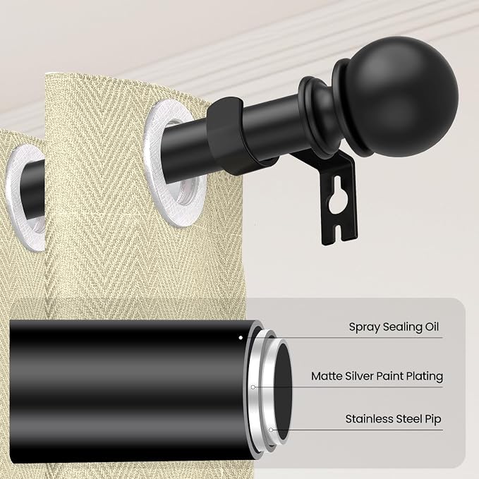Black Curtain Rods for Windows 28 to 48 Inch, 5/8" Diameter Heavy Duty Metal - Image 2