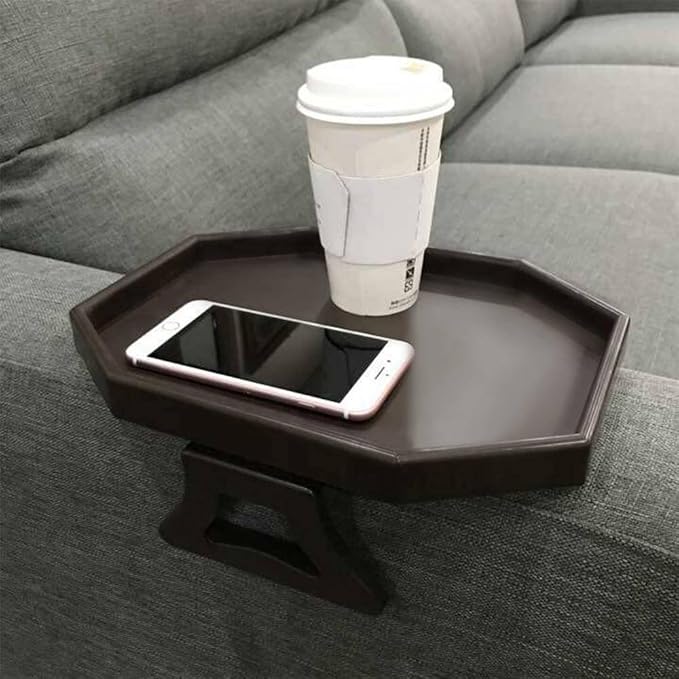 Pekokavo Sofa Armrest Clip Table – No-Slip Couch Tray for Drinks, Snacks, Remote – Adjustable Armchair Table for Living Room, Bedroom, Dorm – Fits Most Armrests (Cherry)