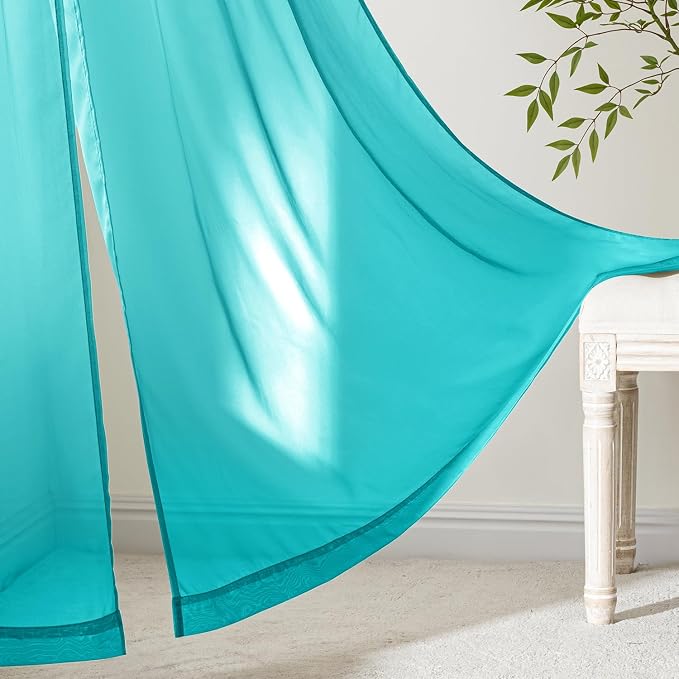 MIULEE Turquoise Sheer Curtains 96 Inches Long, 4 Panels Set, Light Filtering - Image 6