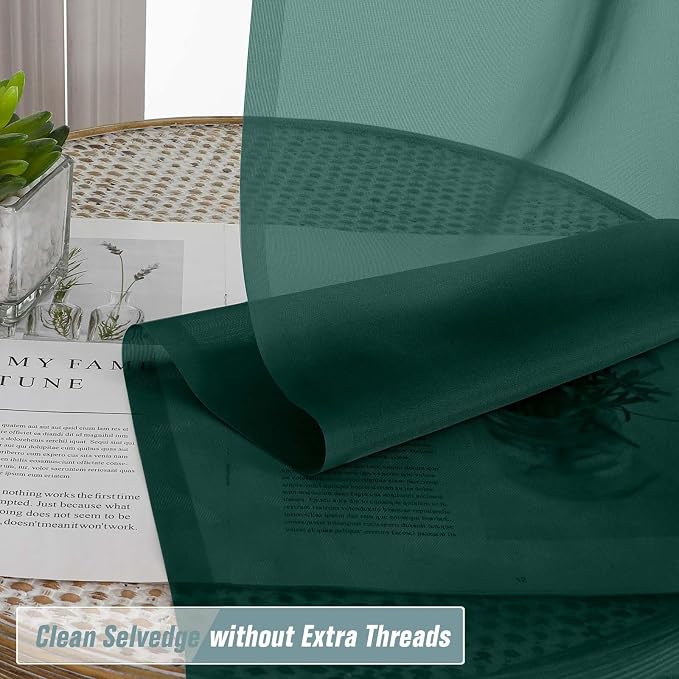 Green Sheer Curtains for Window 96 Inches Long 2 Panels, Soft Airy Voile Sheer - Image 2