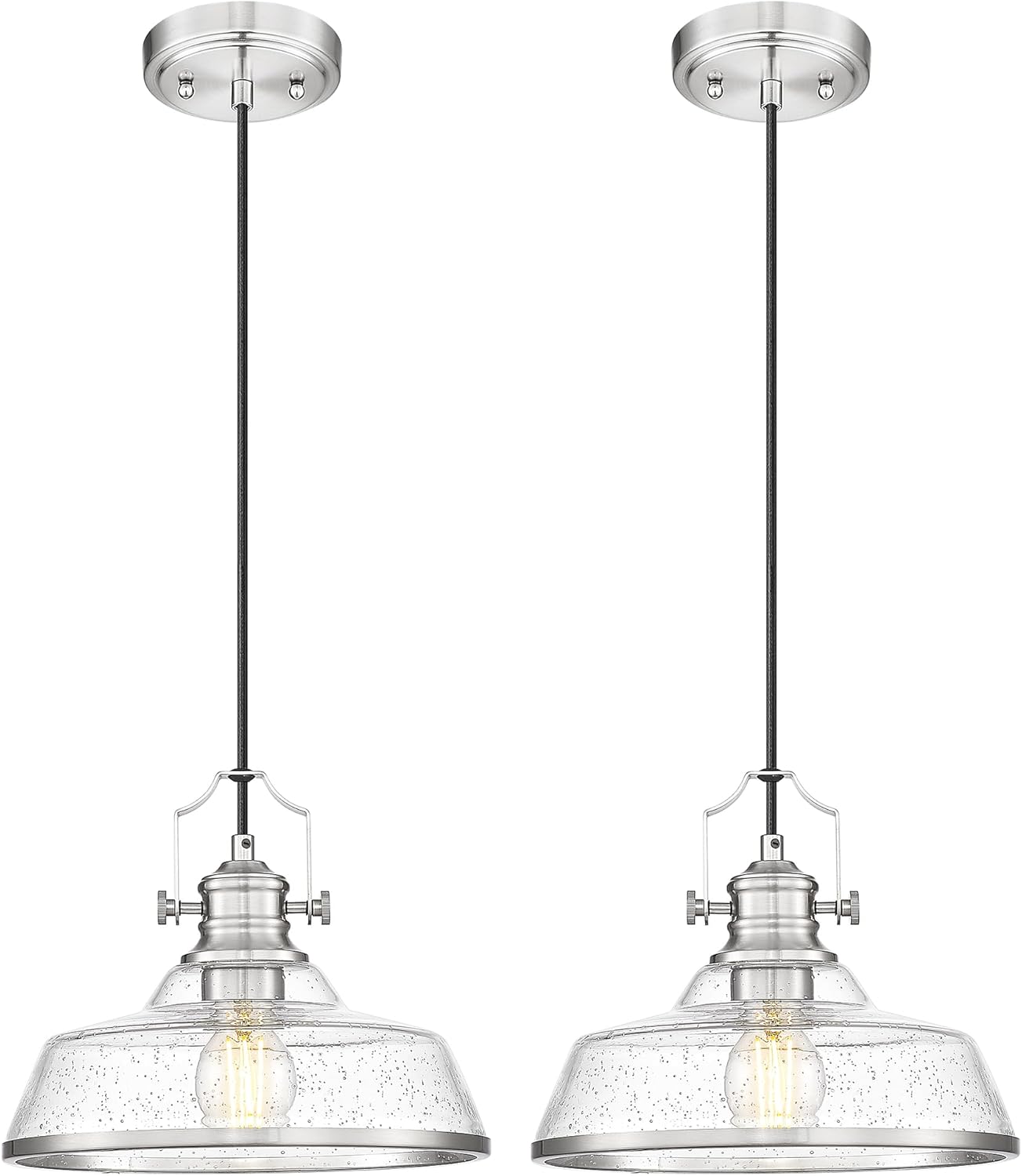 kudos 2 Pack Pendant Lights Kitchen Island, 11" Large Brushed Nickel Kitchen Island Lighting with Seeded Glass, Industrial Hanging Light Fixture for Kitchen Sink Dining Room, KDPL13-BN-S-2PK
