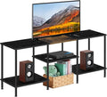 Small TV Stand with Power Outlet, Industrial TV Media Console with Storage Black Wood Entertainment Center up to 50 inch TV for Living Room, Bedroom, Kids Room