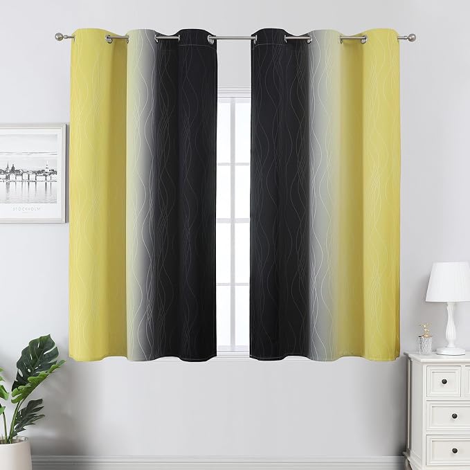 Estelar Textiler Black and Yellow Blackout Curtains 45 Inch Length, Full Light - Image 2
