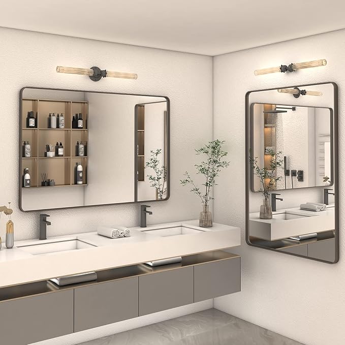 48x30 Bronze Bathroom Mirror for Wall, Brushed Bronze Metal Framed Bathroom Vanity Mirror, Rounded Rectangle Mirror, Anti-Rust, Shatterproof (Horizontal/Vertical)