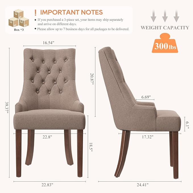 COLAMY Wingback Upholstered Side Dining Room Chairs Set of 6, Fabric Dining Chairs with Tufted Button, Living Room Chairs for Home Kitchen, Taupe