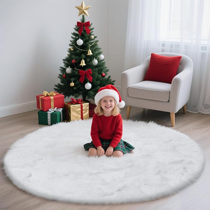 yulidayang White Fluffy Round Area Rugs - Image 2