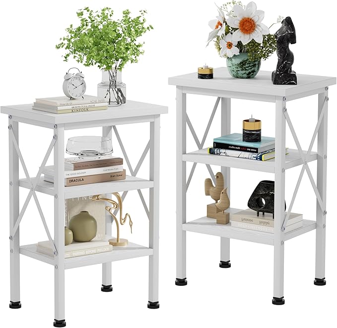 VECELO Modern Nightstands X-Design Side End Table Night Stand with Storage Shelf for Bedroom,Living Room,
