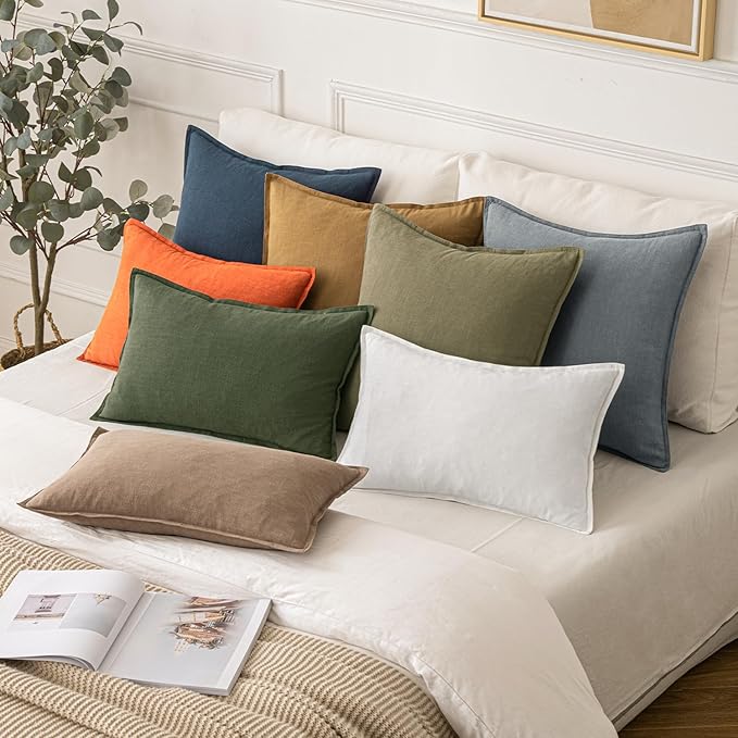 MIULEE Decorative Linen Euro Sham Pillow Covers 24x24 Navy Blue ​Boho - Image 5