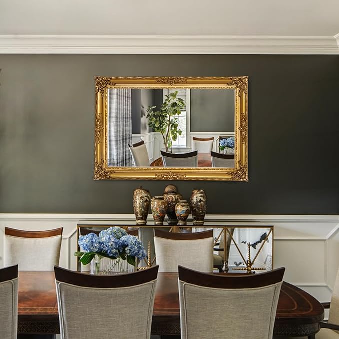 Large Antique Wall Decorative Mirror, 29.5" x 41" Gold Traditional Baroque Inspired Wall Decor Mirror, Vintage Wall Mirrors for Bedroom, Entryway, Dining Room, Fireplace