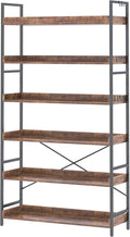 HCHQHS Bookshelf, Adjustable Industrial Bookcase, Vertical Tall Book Shelf, Wood and Black Metal Open Bookshelves for Home Office, Living Room, Bedroom (Rustic Brown, 6-Tier (31" W x 70" H))