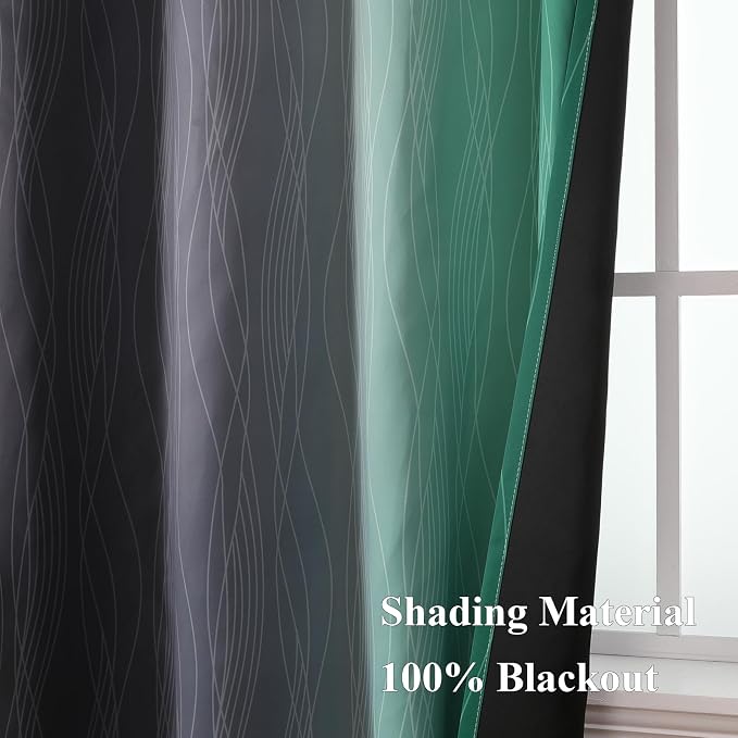 Estelar Textiler Green & Black Ombre Blackout Curtains 96 Inch Length 2 Panels - Image 5