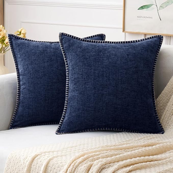 MIULEE Pack of 2 Couch Throw Pillow Covers 18x18 Inch Navy Blue Farmhouse by MIULEE