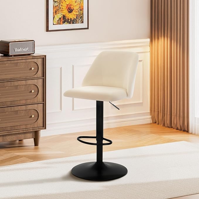 COLAMY Bar Stools Set of 2, Modern Swivel Bar Chairs, Adjustable Upholstered Barstools Counter Height with Full Backrest for Bar, Dining Room, Kitchen Island, Beige