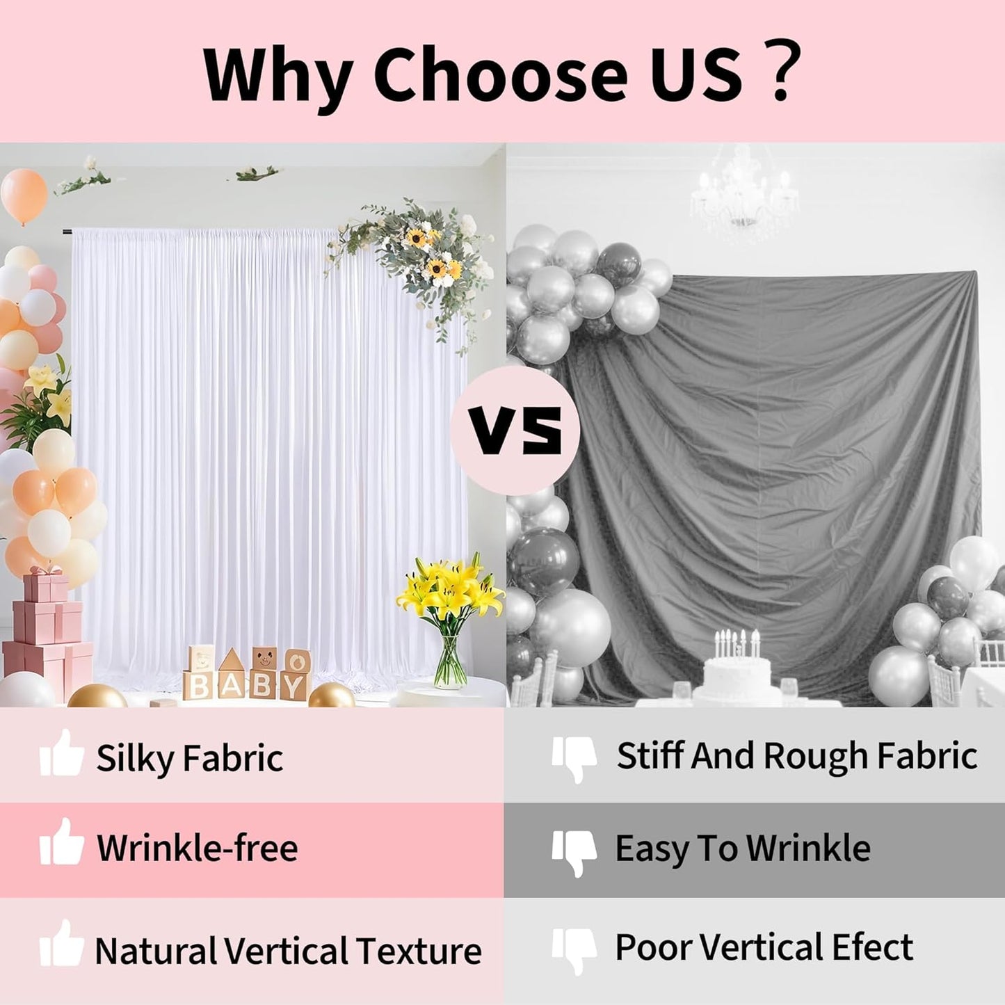 40x10ft Backdrop Curtains for Parties, 8 Panels 5x10ft Photography Backdrop Curtain with Rod Pocket,Backdrop Polyester Background Drapes,Wedding Backdrop Drapes for Birthday Baby Shower Home Decor