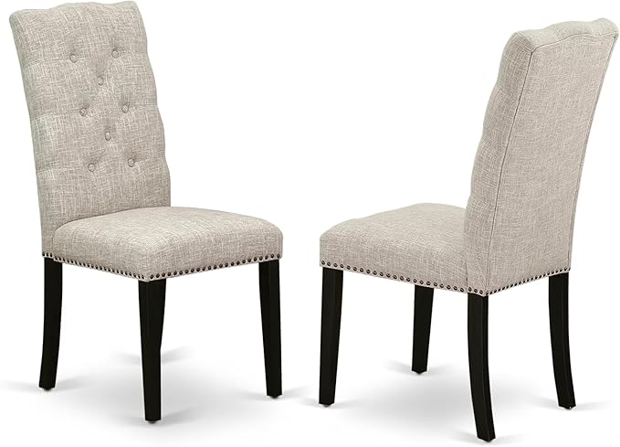 East West Furniture V697EL635-6 6 Piece Dining Table Set Contains a Rectangle Dining Room Table with V-Legs and 4 Doeskin Linen Fabric Parson Chairs with a Bench, 40x72 Inch, Multi-Color