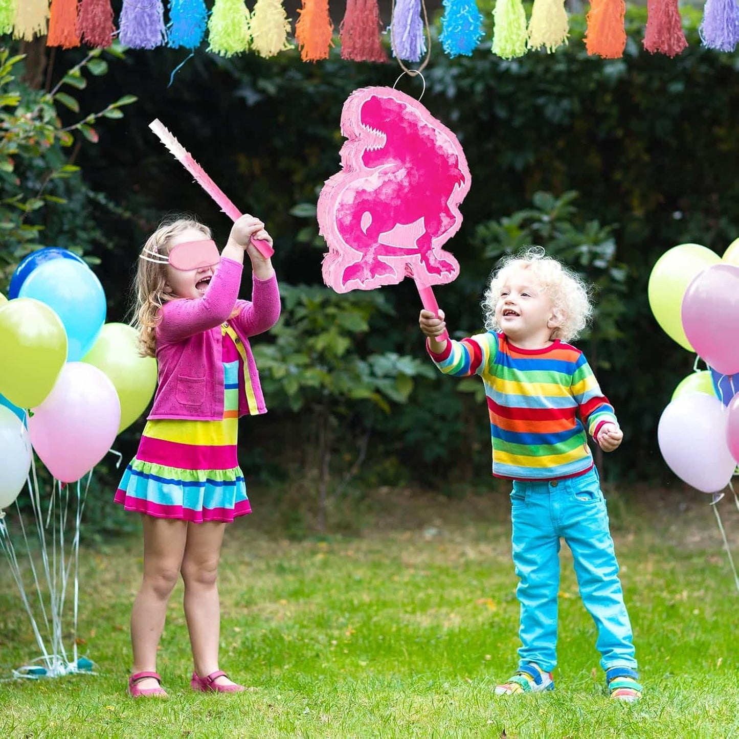 WERNNSAI Dinosaur Piñata - Watercolor Pink Dinosaur Piñata Birthday Piñata with Stick and Blindfold for Kids Birthday Party Game Classroom Activities Rose Dinosaur Themed Party Decors(16.1’’ x 12.4’’)