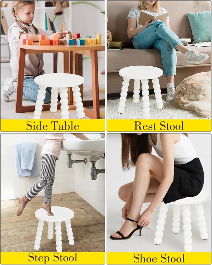 Masupu Solid Wooden Step Stool for Adults Kids, 11 inch Small Foot Stool, Non-Slip One Step Stool, Sturdy Foot Stool for Bathroom, Bedroom, Kichen, Plant Stand(White)