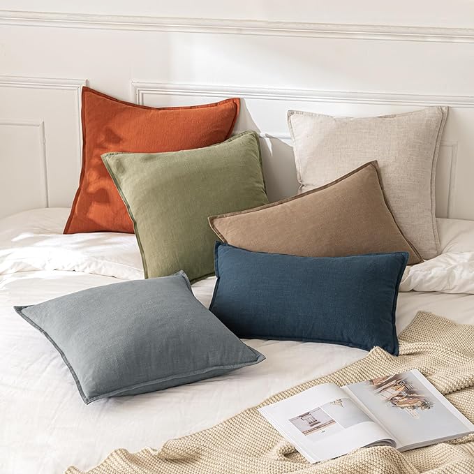 MIULEE Decorative Linen Pillow Covers 20x20 Inch Light Olive Green ​Boho - Image 5