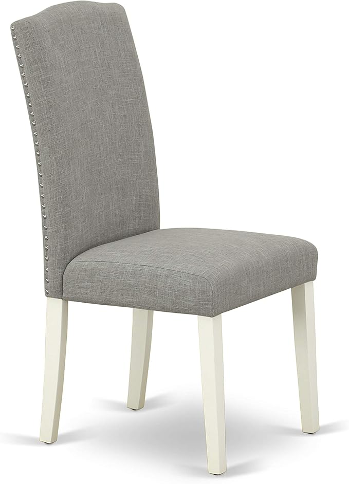 East West Furniture CAEN7-LWH-06 7 Piece Dining Room Furniture Set Consist of a Rectangle Dining Table and 6 Dark Shitake Linen Fabric Parsons Chairs, 36x60 Inch, Linen White