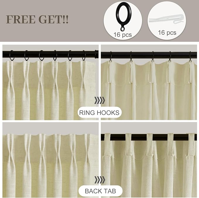 Pinch Pleated Linen Curtains 90 Inches Long 2 Panels - Image 3