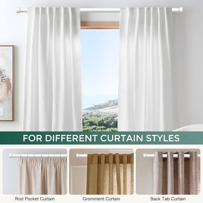 White Curtain Rods for Windows 36 to 176 Inch, Size:36-176 Inch - Image 6
