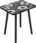 Mandala Small Rectangle End Table, Side Table with Black Flowers Finish, Retro Modern Small Coffee Table for Balcony, Living Room(11.8" D x 15.7" W x 17" H, Black, Rectangle)