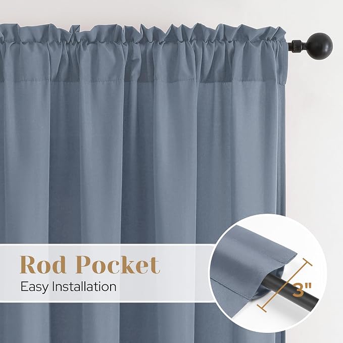 HOMEIDEAS Non-See-Through Stone Blue Privacy Sheer Curtains, 52 X 45 Inches - Image 5