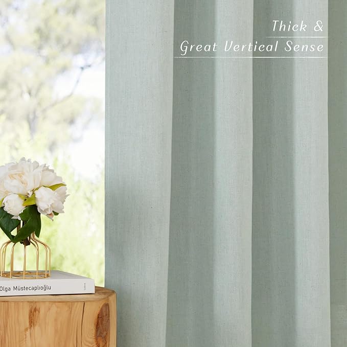 NICETOWN Thick Linen Sage Green Curtains 84 inch Length 2 Panels, Grommet Linen - Image 5
