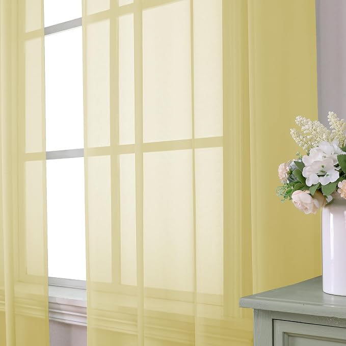 Aiyufeng Yellow Sheer Curtains 2 Panel Sets 96 Inches Long - Image 2