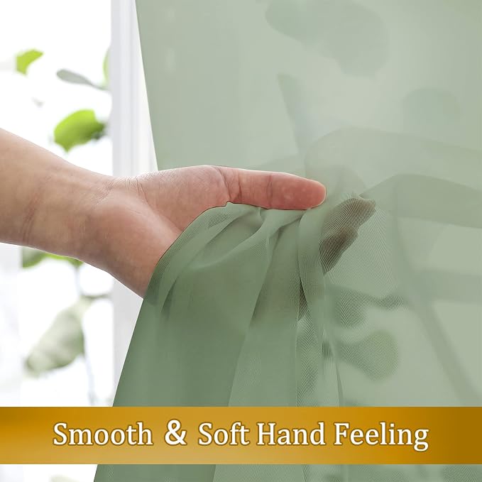 Aiyufeng Sage Green Curtains Sheer - Image 2