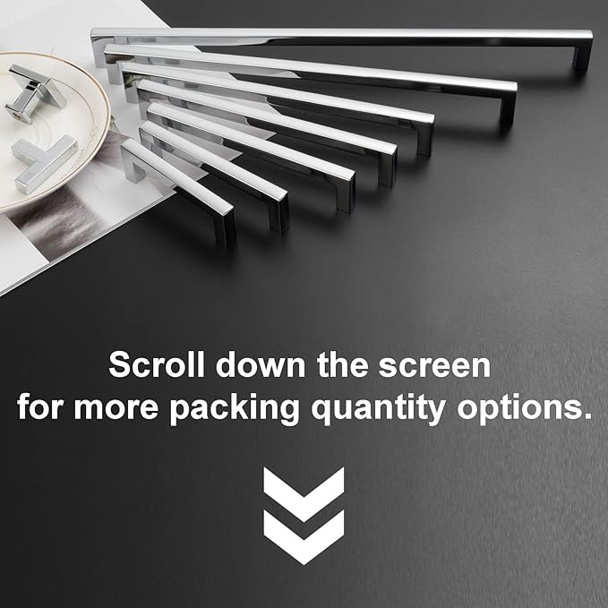 KOOFIZO Solid Square Bar Cabinet Handle - Chrome Furniture Pull, 12.6 Inch/320mm Screwhole Distance, Pack of 5 for Kitchen Cupboard Door, Bedroom Dresser Drawer, Bathroom Wardrobe Hardware