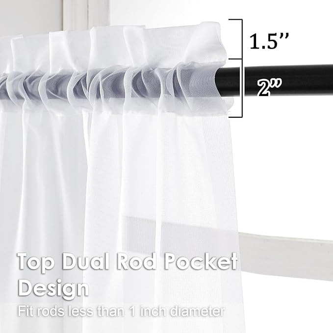 OVZME 2 Pack White Sheer Curtain Panels - Image 3