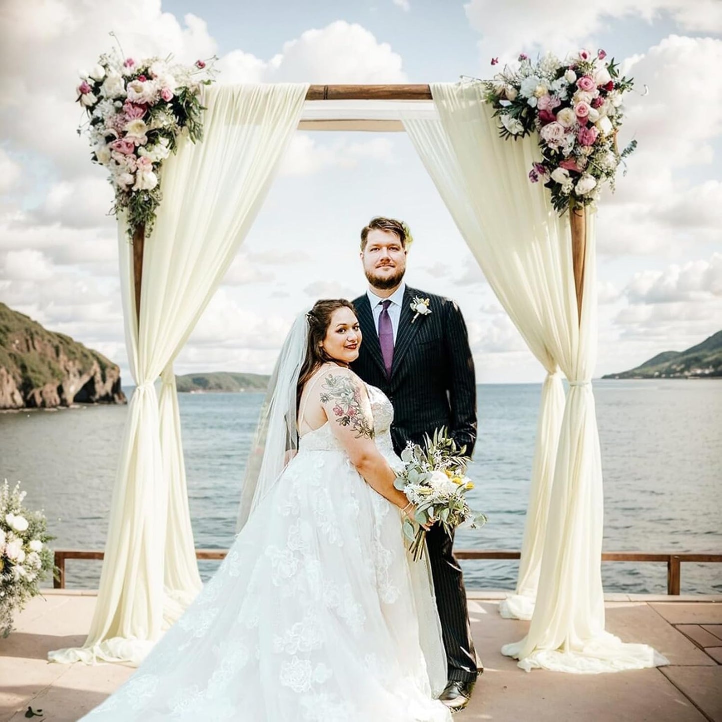 DUOBAO Ivory Chiffon Backdrop Curtain for Parties Sheer Curtains 96 Inch Length 2 Panels Set for Bedroom Wedding Backdrops Drape Cream Beach Drapes for Baby Shower Birthday Graduation(29''x96'')