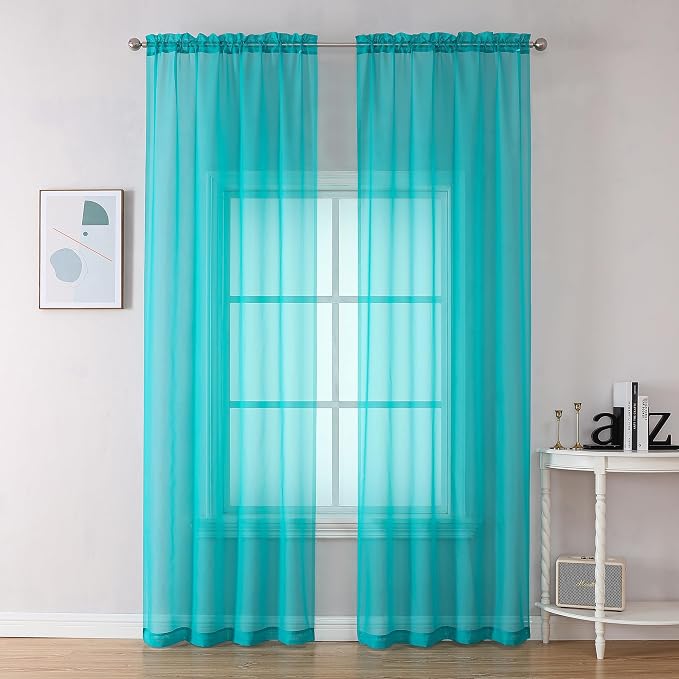 OVZME Turquoise Sheer Curtains 2 Panel Sets 84" Inch Length by OVZME
