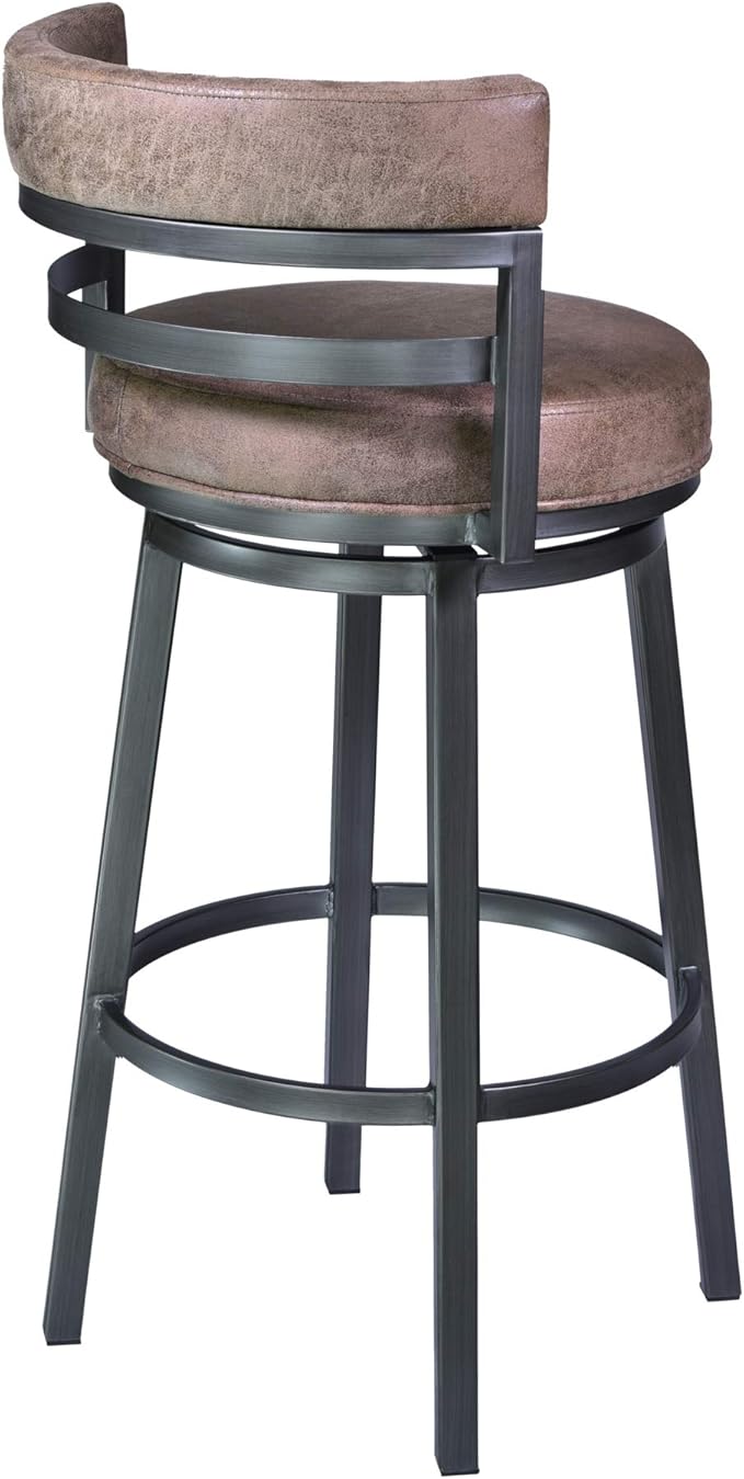 Armen Living Madrid 30" Seat Height Swivel Modern Bandero Tobacco Modern Faux Leather and Mineral Finish Bar Stool for Kitchen Island Counter