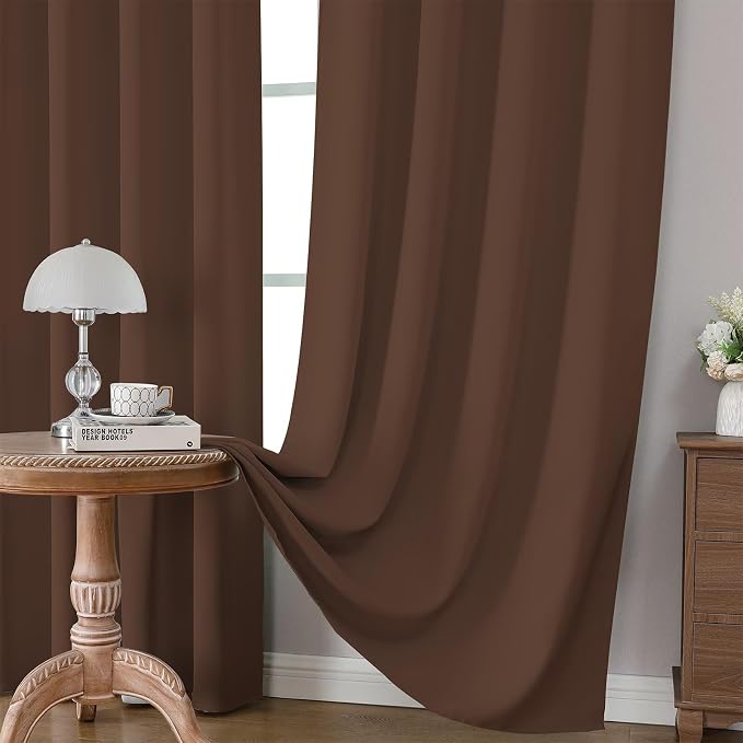 CUCRAF Brown Blackout Curtains 45 inch Length 2 Panels Set, Rod Pocket Room - Image 5