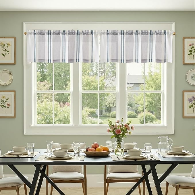 jinchan Striped Valance Farmhouse Window Treatment Linen Textured Drapes - Image 3