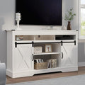 RoyalCraft Farmhouse TV Stand for 23" Fireplace, 34'' Tall Entertainment Center for 65+ Inch TV, 34" Tall Rustic TV Console with Sliding Bar Door for Living Room, White