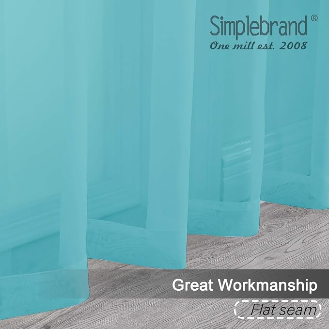 Simplebrand Aqua Sheer Curtains 96 Inches Long, Light Filtering Rod Pocket - Image 2