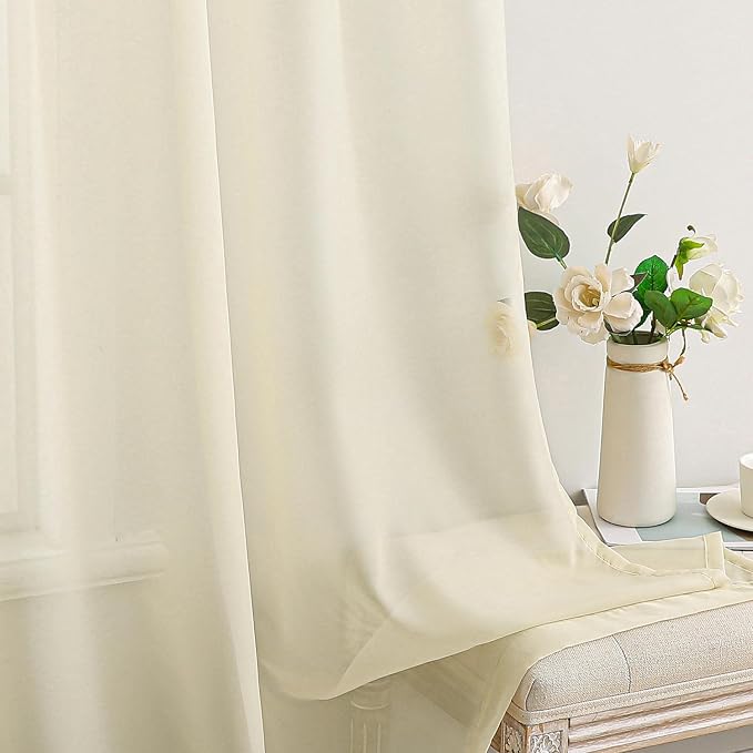 MIULEE Light Cream Sheer Curtains 90 inches Long Window Curtains 2 Panels Solid - Image 5