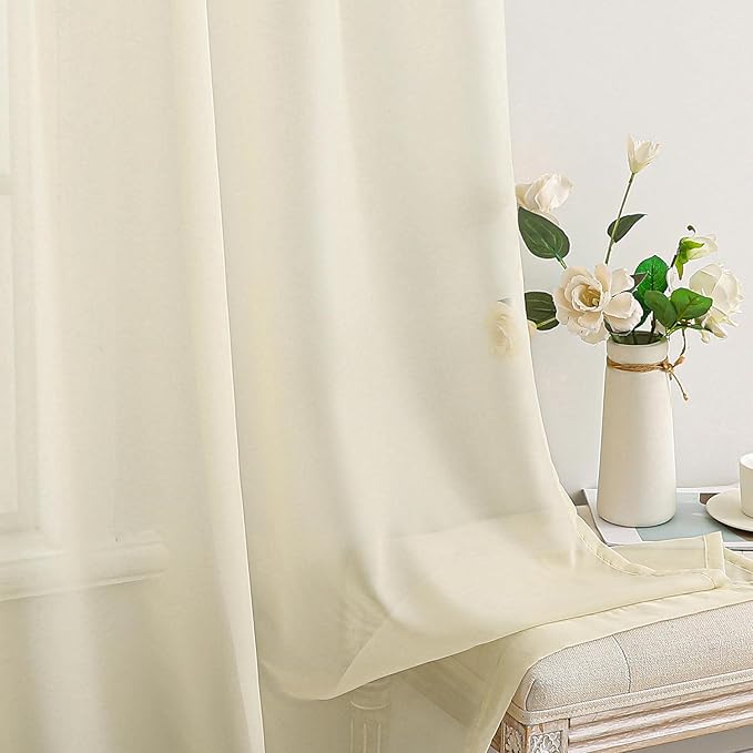 MIULEE Light Cream Sheer Curtains 96 inches Long Window Curtains 2 Panels Solid - Image 5