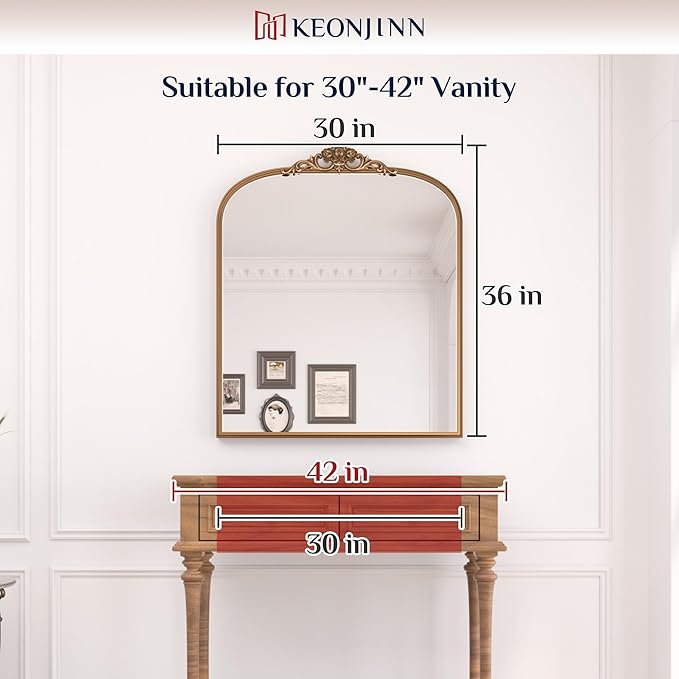 Keonjinn Vintage Mirror 30" x 36", Silver Antique Mirrors for Wall Decor, Arched Decorative Mirror for Mantle, Hallway, Living Room, Fireplace, Bedroom, Bathroom Mirror with French Cleat Mounting