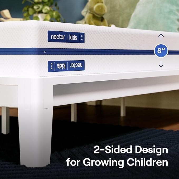Nectar Kids Full Mattress 8” - 2-Sided Design for Growing Children - Machine Washable Cooling Cover - Pressure Relieving Memory Foam - Fiberglass Free - 365 Night Trial