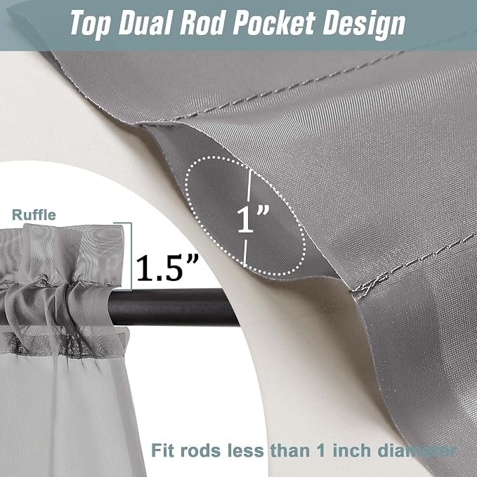 Grey Sheer Curtains for Window 72 inches Long 2 Panels Set, Soft Airy Modern - Image 3