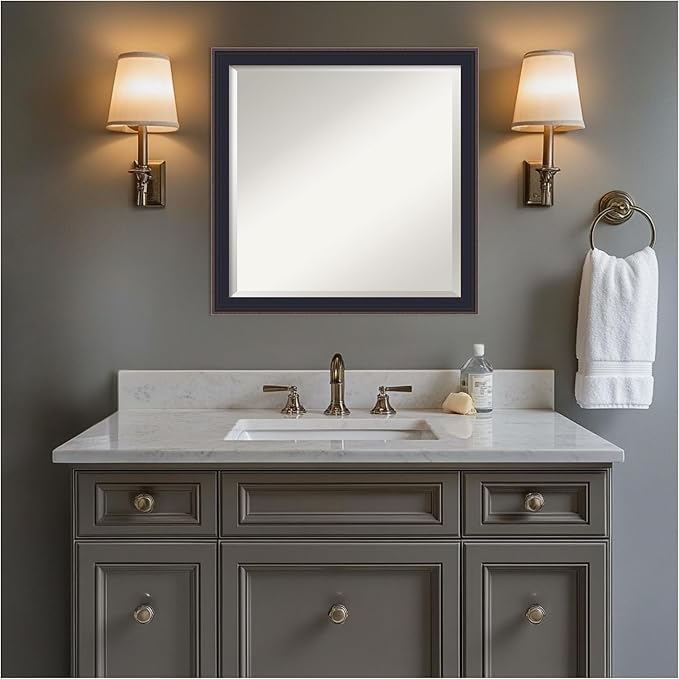 Amanti Art Black Bathroom Mirror for Over Sink, 23x23 Havana Black Bronze Square Vanity Mirror, Medium Casual Frame, Hangs Horizonally and Vertically, Bathroom Wall Decor, Beveled Edge