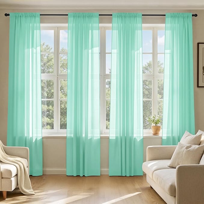 MIULEE Aqua Sheer Curtains 96 Inches Long, 4 Panels Set, Light Filtering Rod by MIULEE