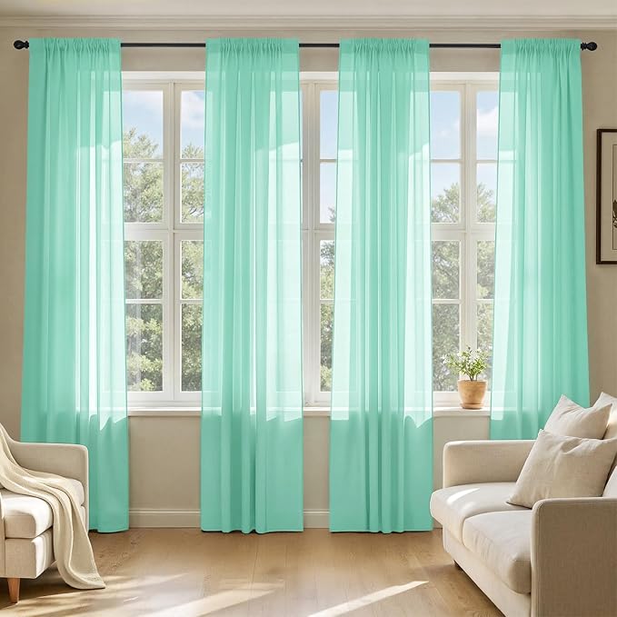 MIULEE Aqua Sheer Curtains 84 Inches Long, 4 Panels Set, Light Filtering Rod by MIULEE