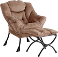 LITA Velvet Dark Brown Contemporary Accent Leisure Upholstered Sofa Chair with Ottoman, Modern Lounge Reading Chair for Living Room, Bedroom & Small Space