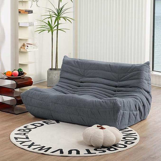 N&V Fireside Loveseat, Mid Century Armless Twin Size Floor Sofa, Soft Premium Corduroy Floor Lounge Chair, Foam Sofa Accent Chair for Living Room Bedroom and Office, Frost Grey