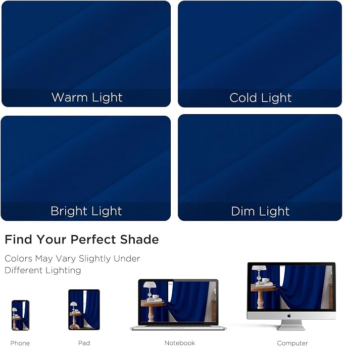 CUCRAF Royal Blue Blackout Curtains 54 inch Length 2 Panels Set, Rod Pocket - Image 4